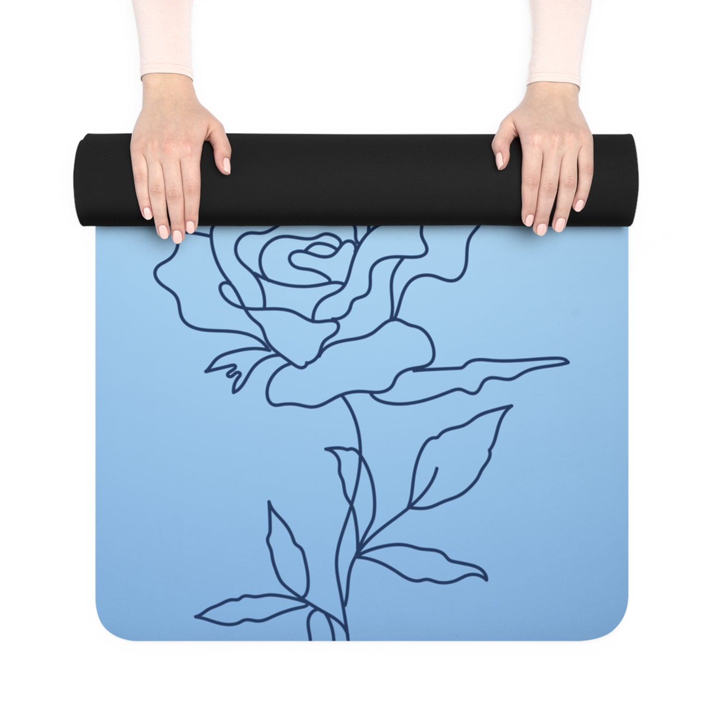 BLUE RUBBER YOGA MAT WITH ROSES