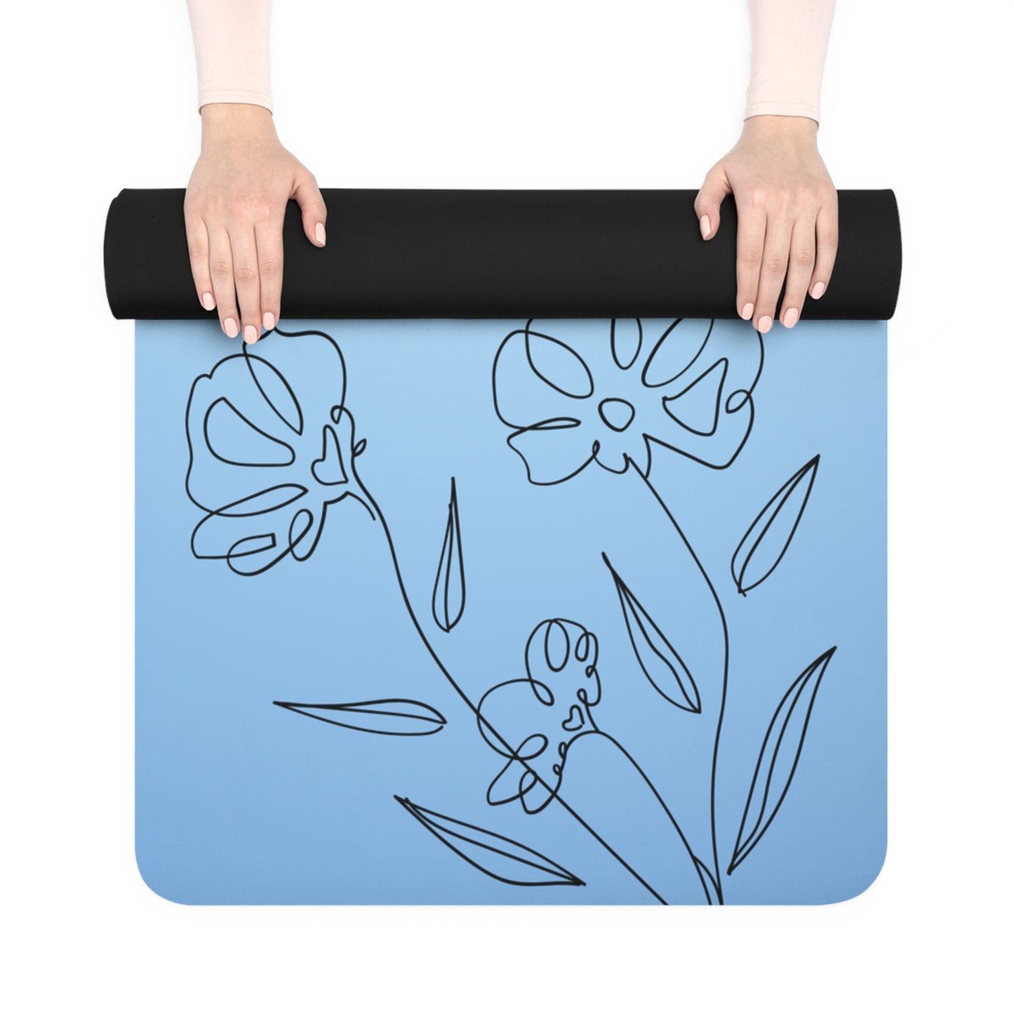 BLUE FLOWERS & PEACE RUBBER YOGA MAT