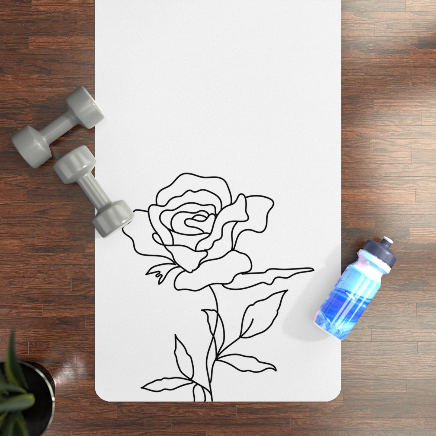 WHITE RUBBER YOGA MAT WITH ROSES