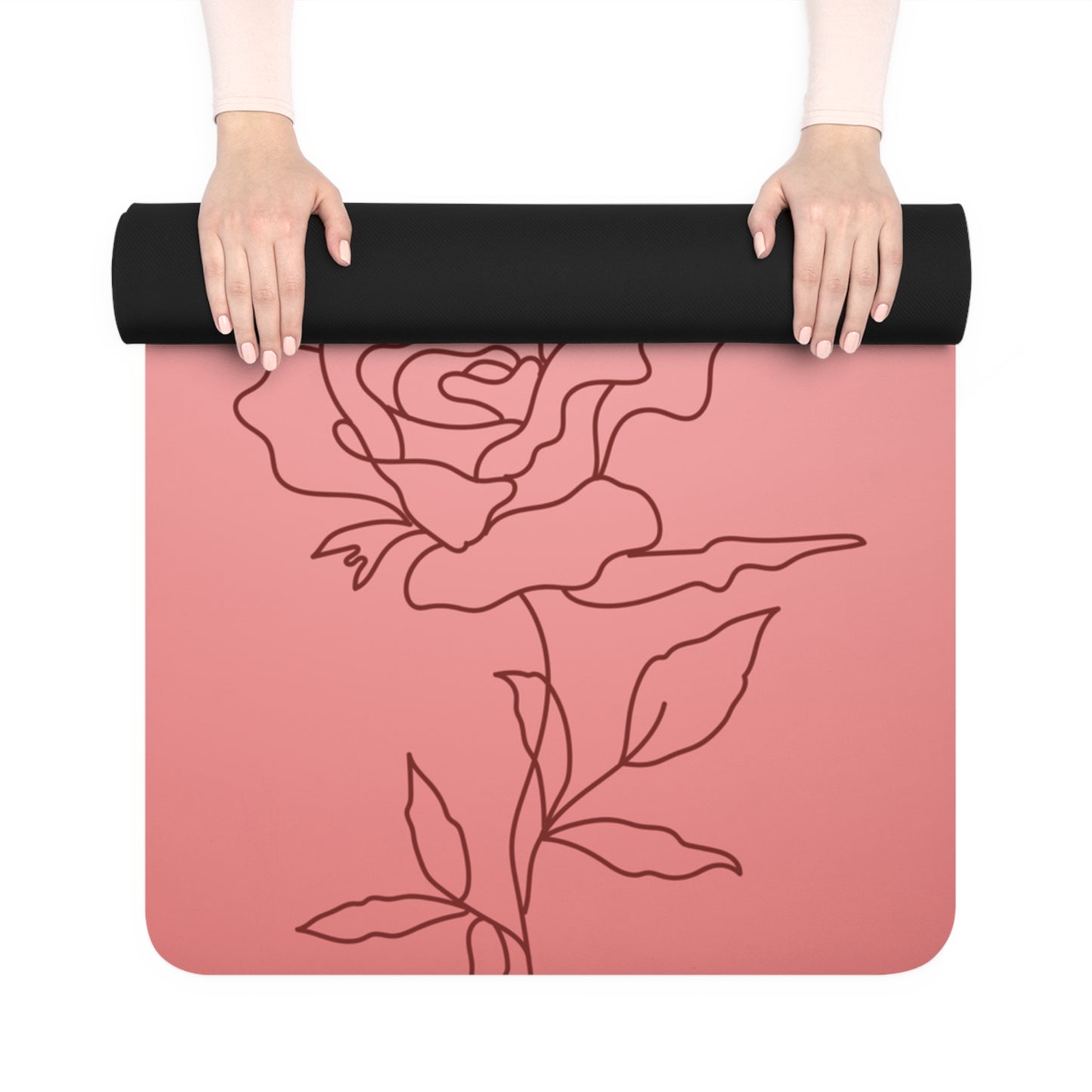 RED RUBBER YOGA MAT WITH ROSES