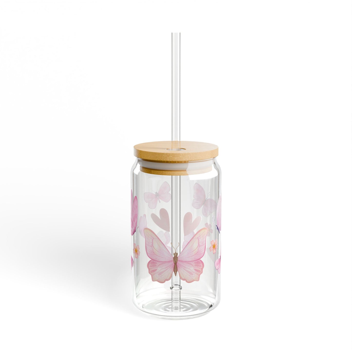 PINK BUTTERFLY SIPPER GLASS, 16oz