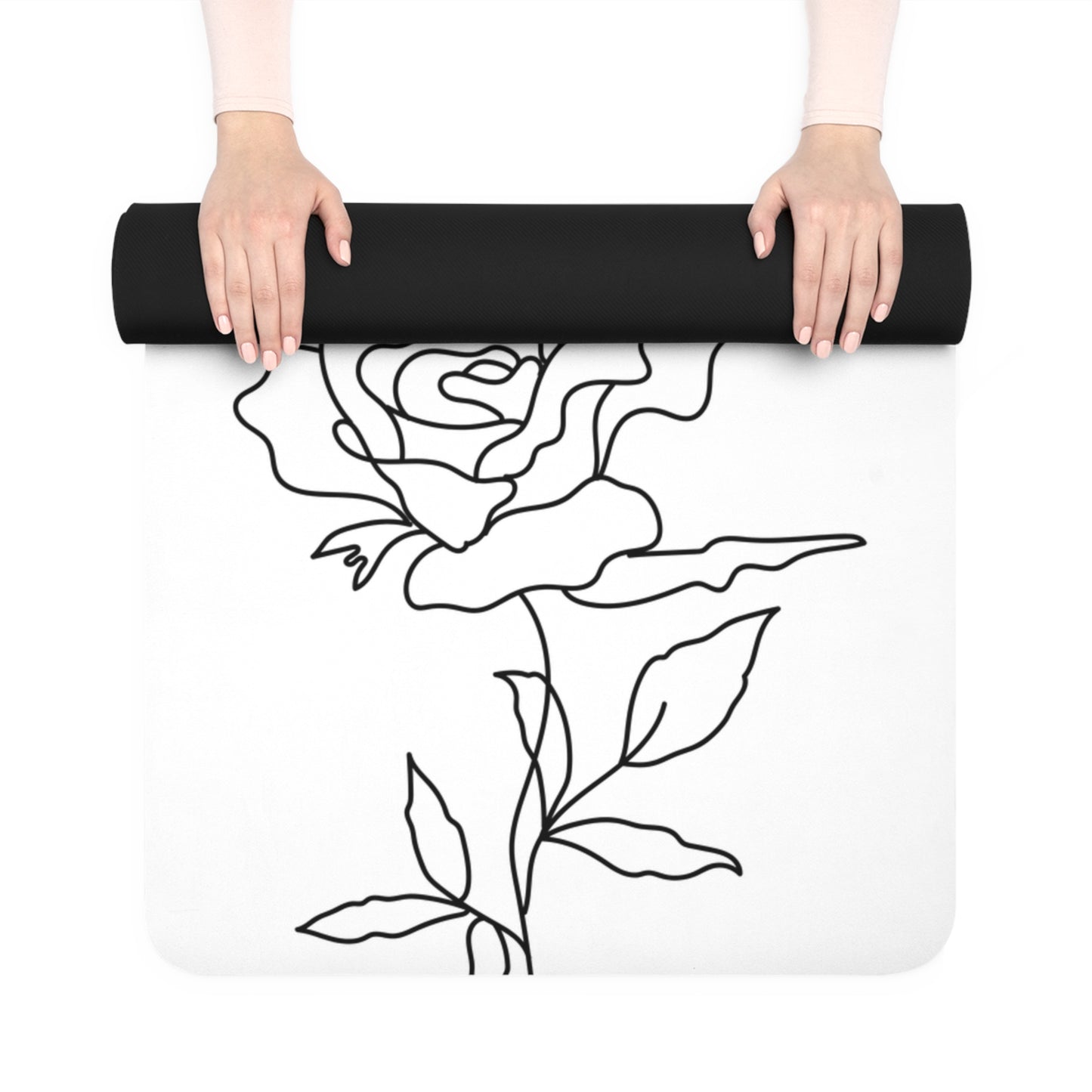 WHITE RUBBER YOGA MAT WITH ROSES