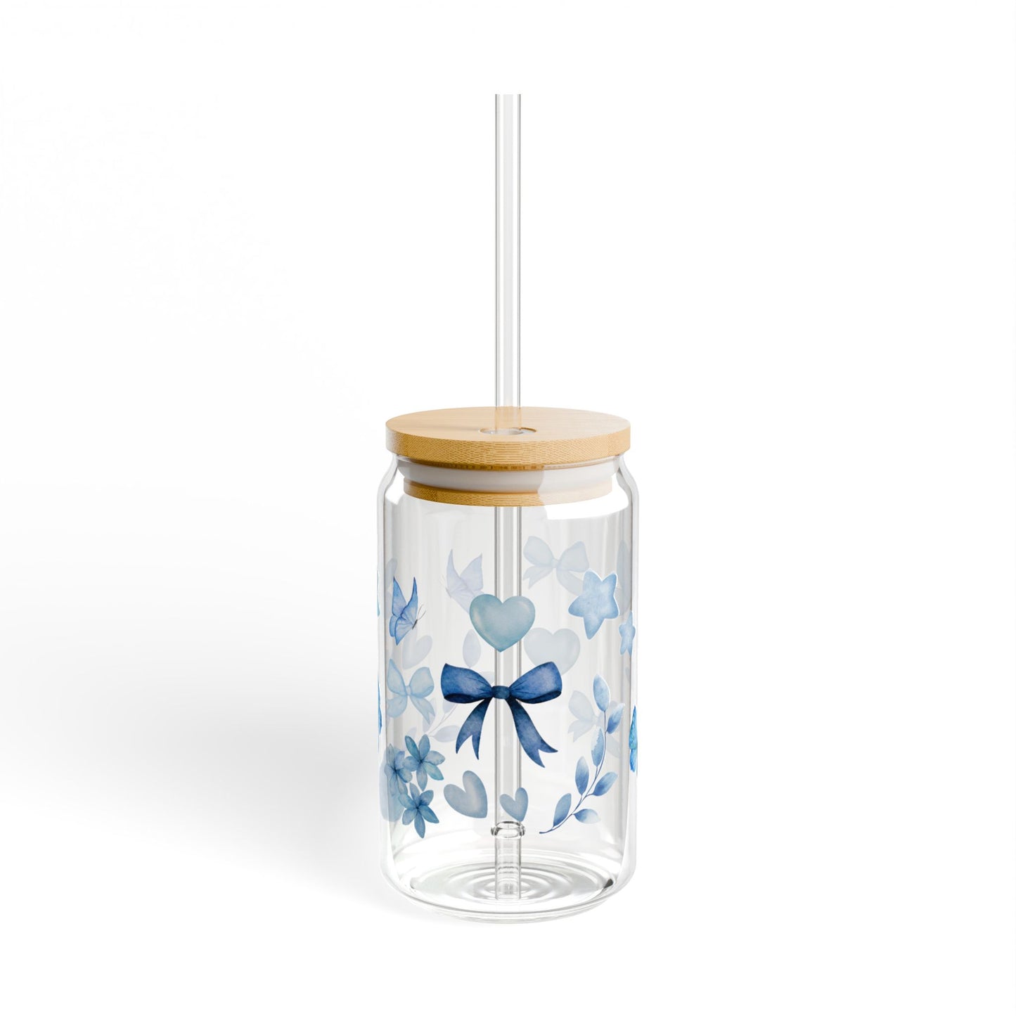 BLUE BUTTERFLY SIPPER GLASS, 16oz