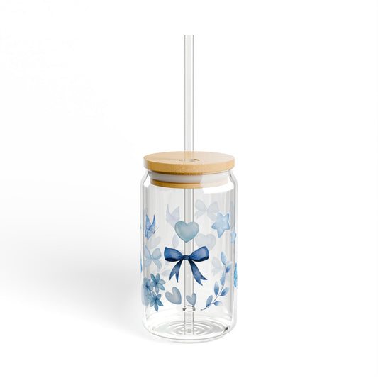 BLUE BUTTERFLY SIPPER GLASS, 16oz