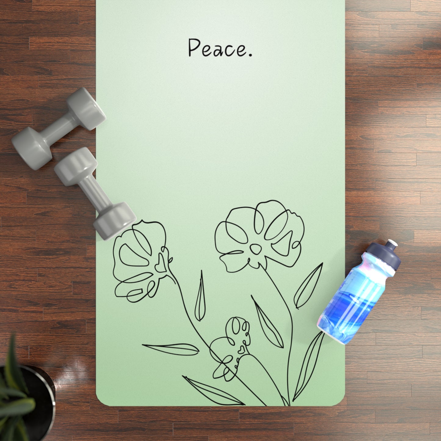 GREEN FLOWERS & PEACE RUBBER YOGA MAT