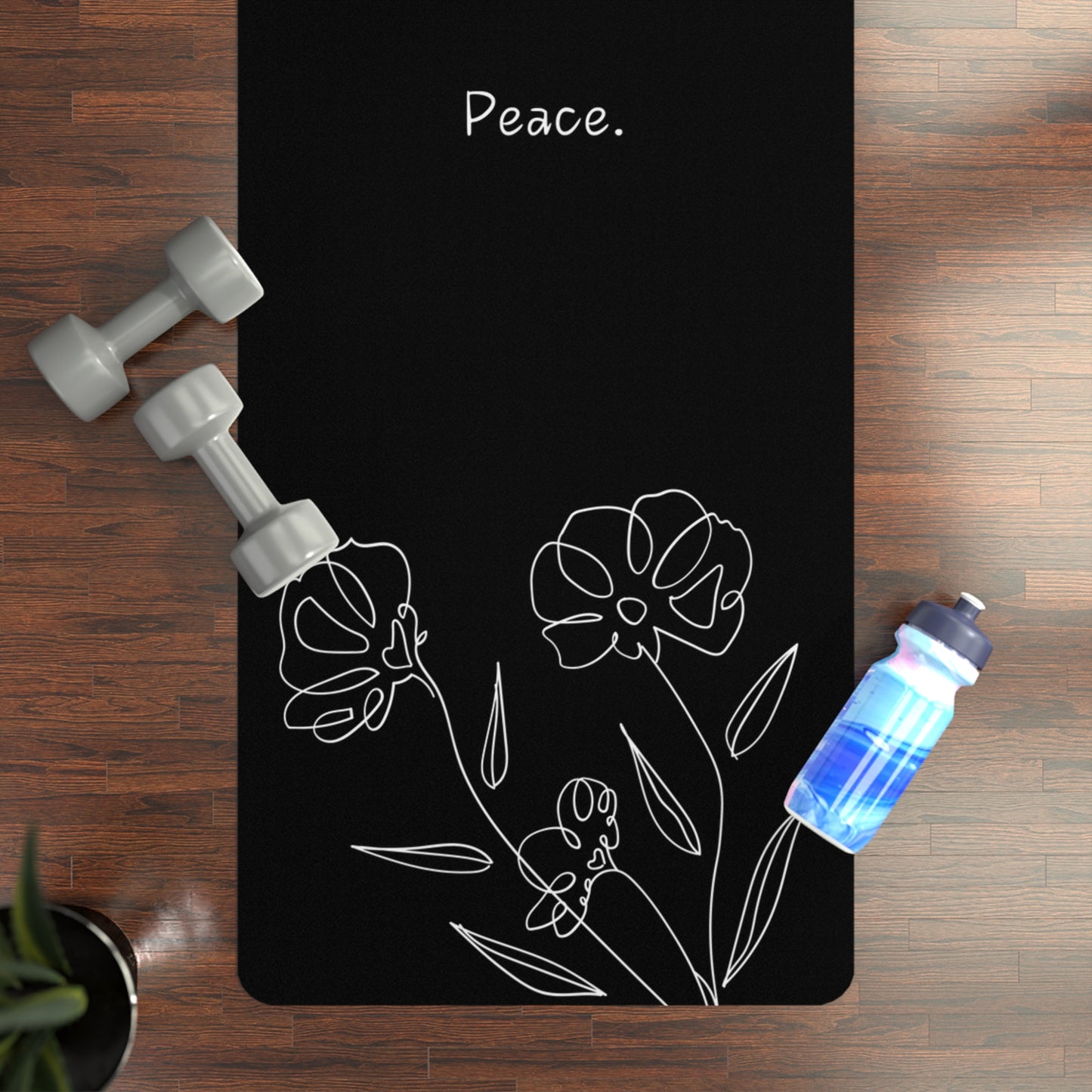 BLACK FLOWERS & PEACE RUBBER YOGA MAT