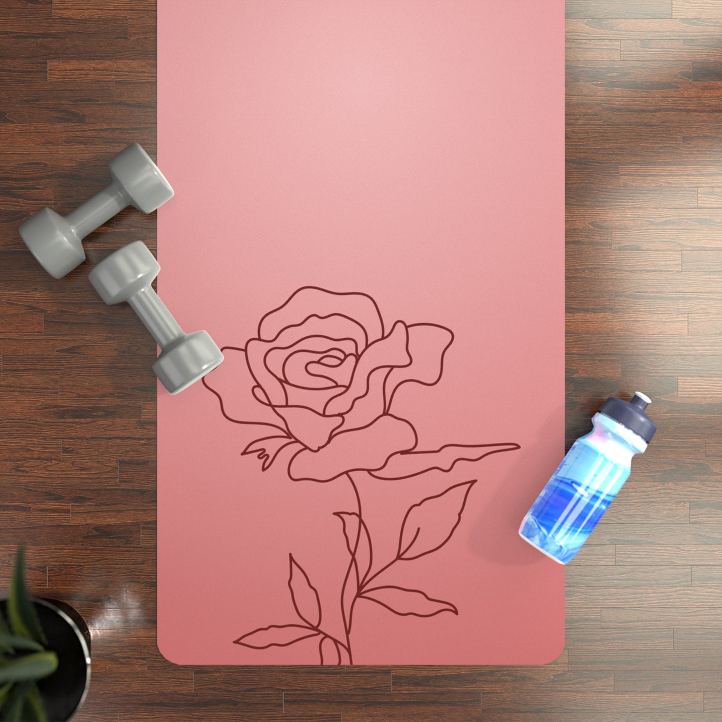 RED RUBBER YOGA MAT WITH ROSES