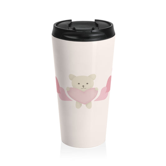 TEDDY BEAR WITH HEARTS STAINLESS STEEL TRAVEL MUG