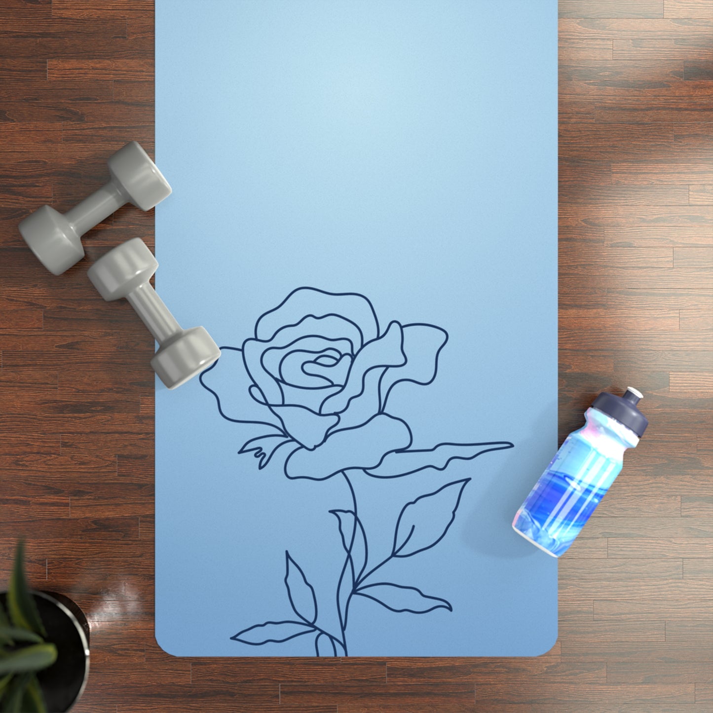 BLUE RUBBER YOGA MAT WITH ROSES