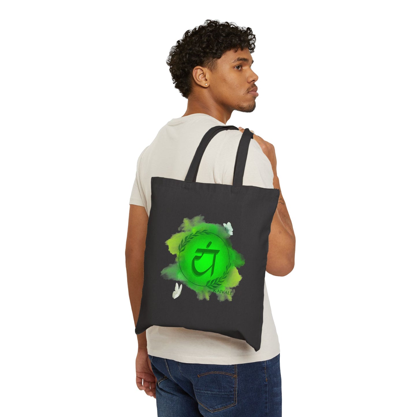 HEART CHAKRA BLACK CANVAS TOTE BAG