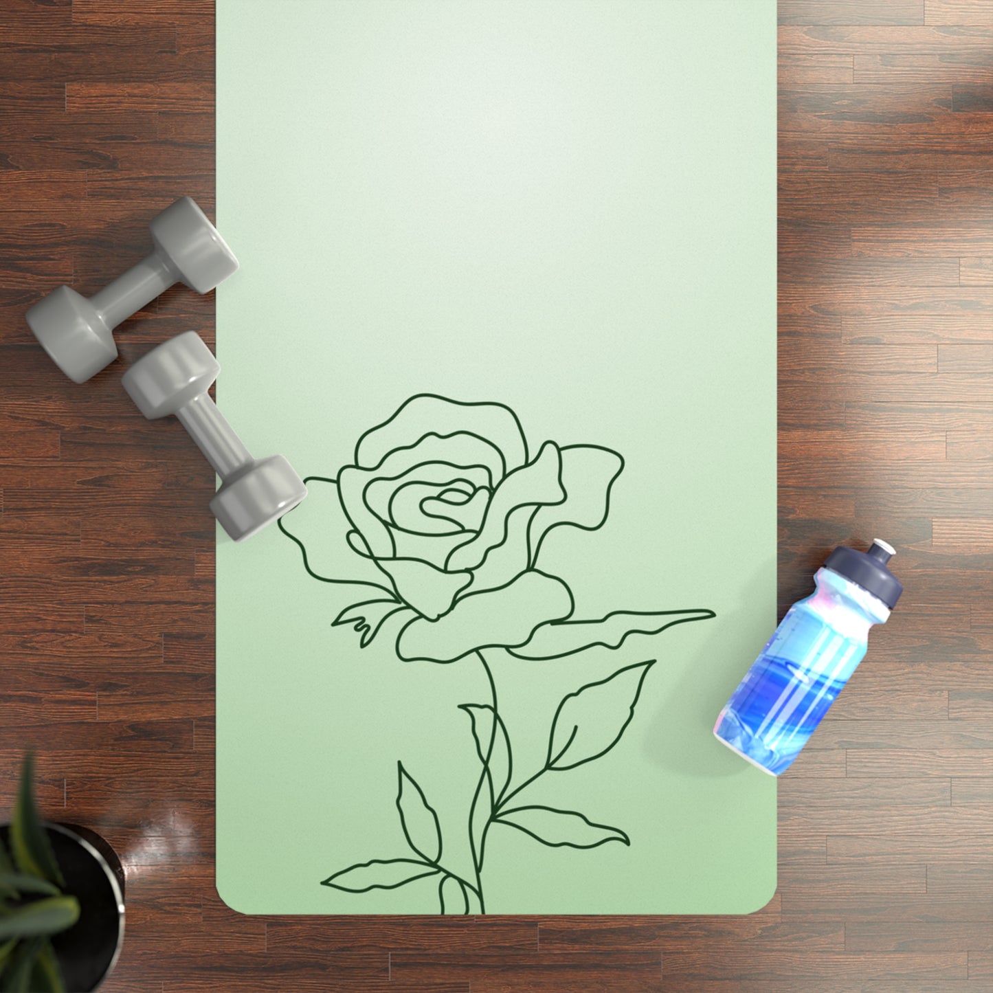 GREEN RUBBER YOGA MAT WITH ROSES