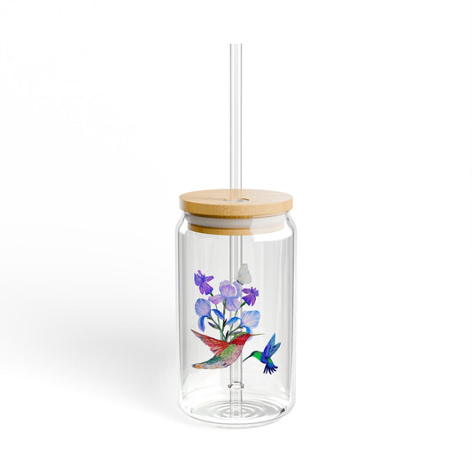 BIRDS WITH FLOWERS SIPPER GLASS, 16oz