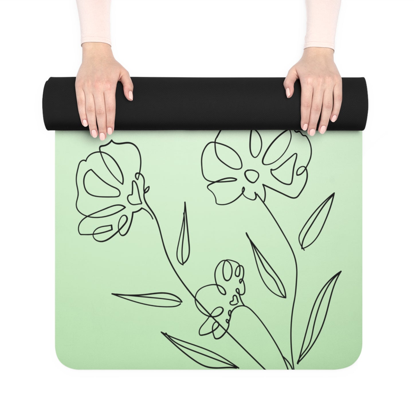 GREEN FLOWERS & PEACE RUBBER YOGA MAT