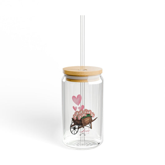 LOVE & FLOWERS SIPPER GLASS, 16oz