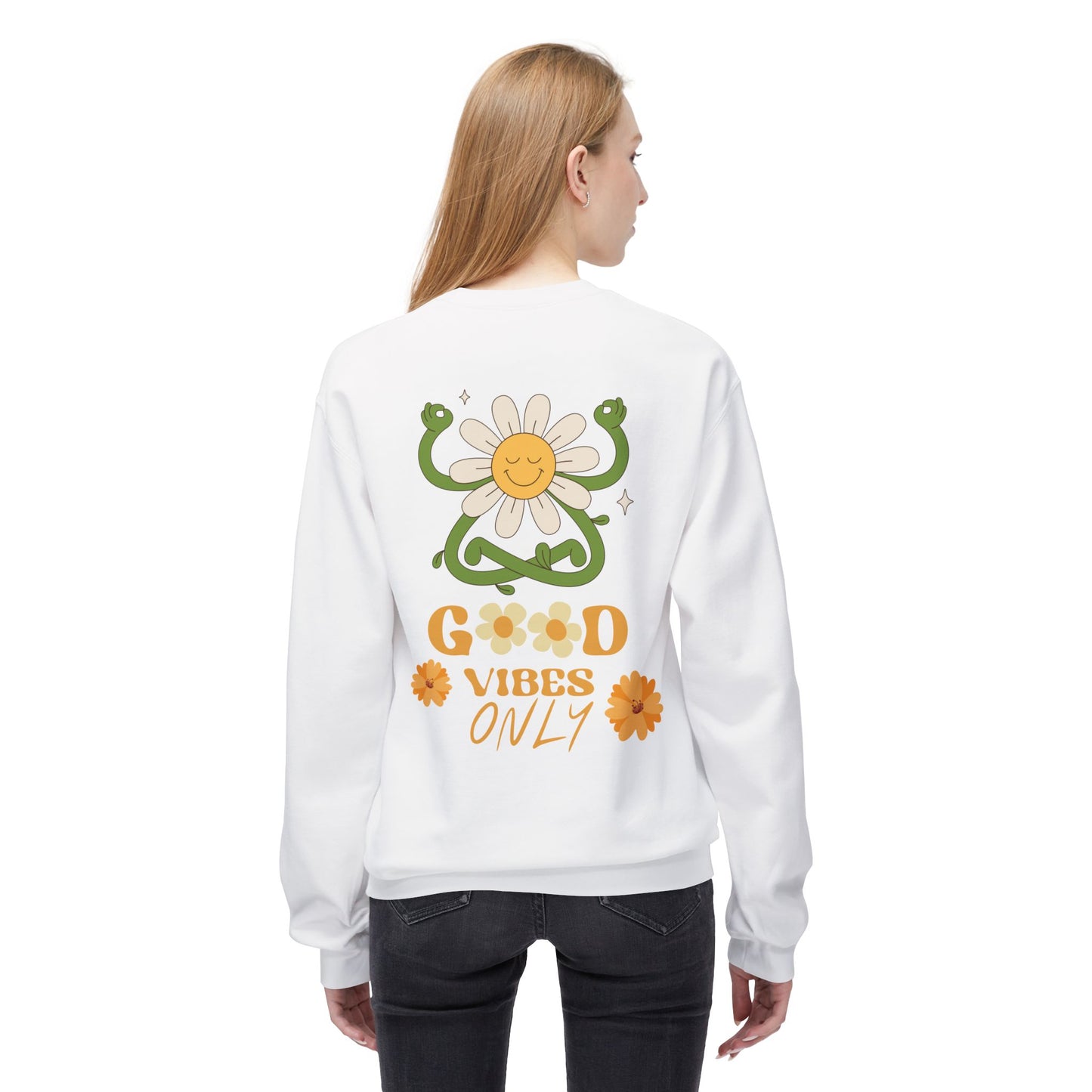 GOOD VIBES ONLY UNISEX M,IDWEIGHT SOFTSTYLE FLEECE CREWNECK SWEATSHIRT