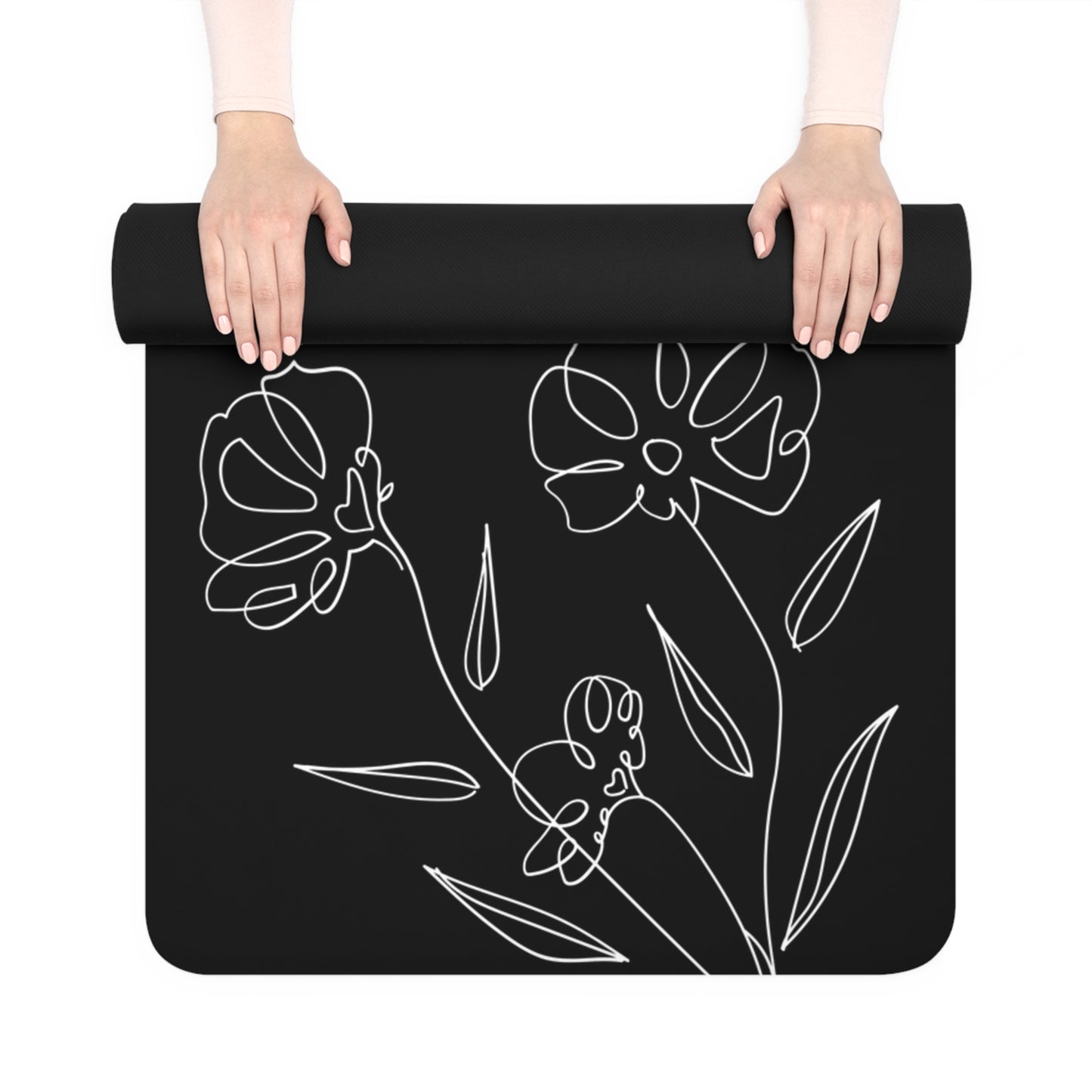 BLACK FLOWERS & PEACE RUBBER YOGA MAT