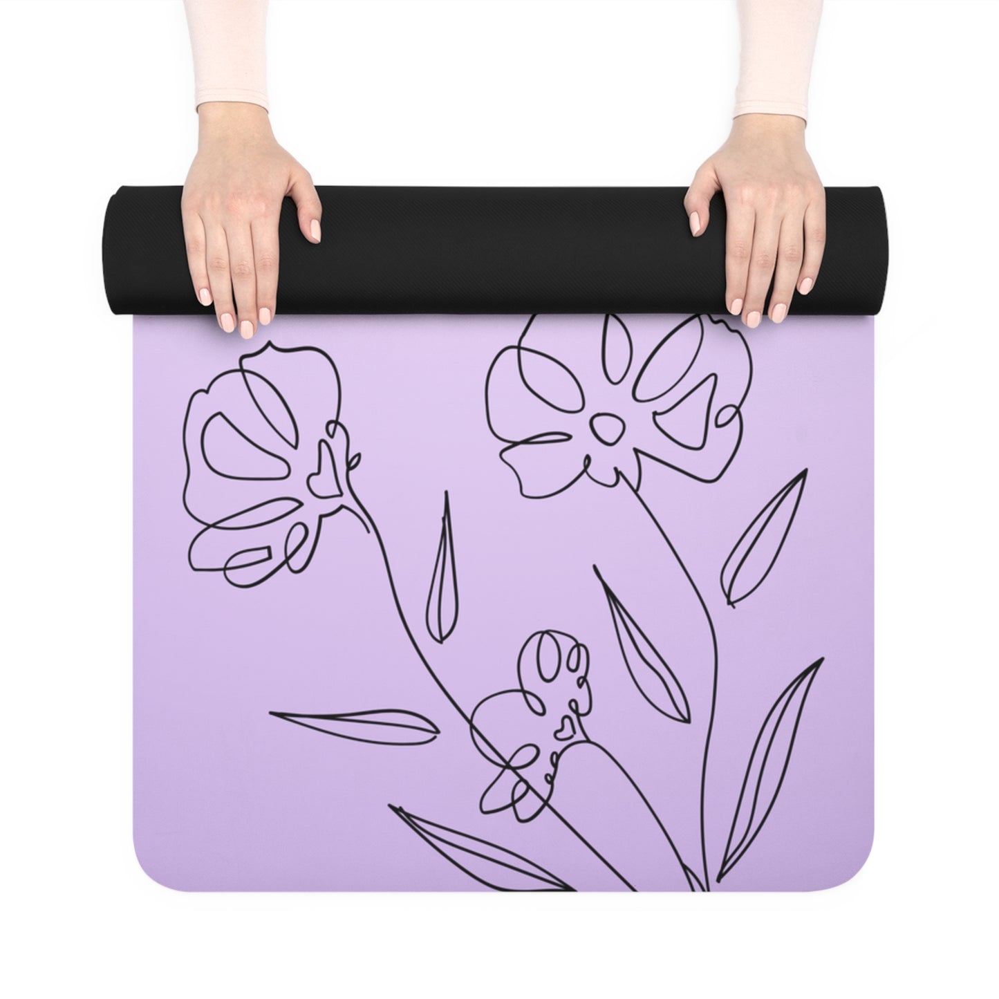 PURPLE FLOWERS & PEACE RUBBER YOGA MAT