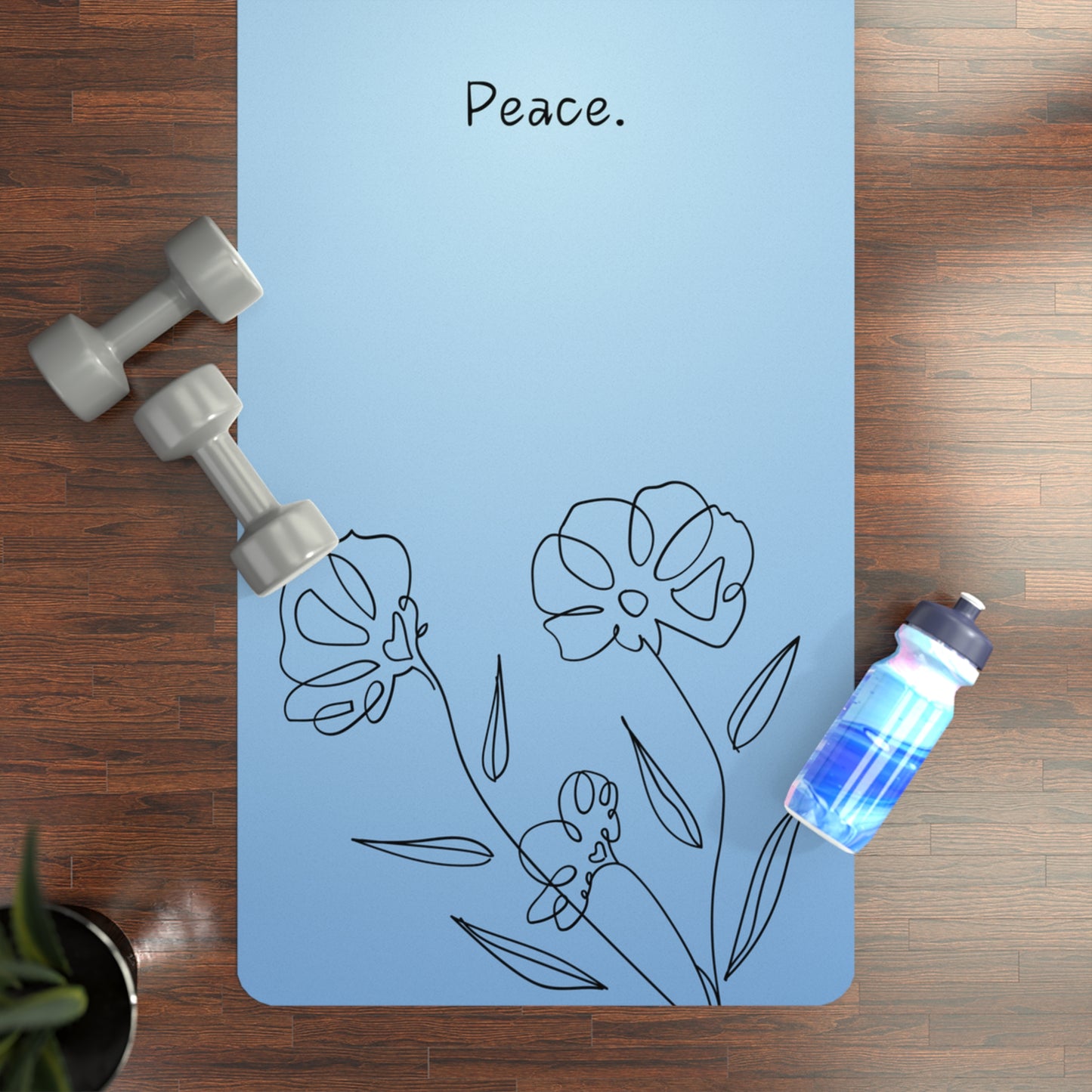 BLUE FLOWERS & PEACE RUBBER YOGA MAT