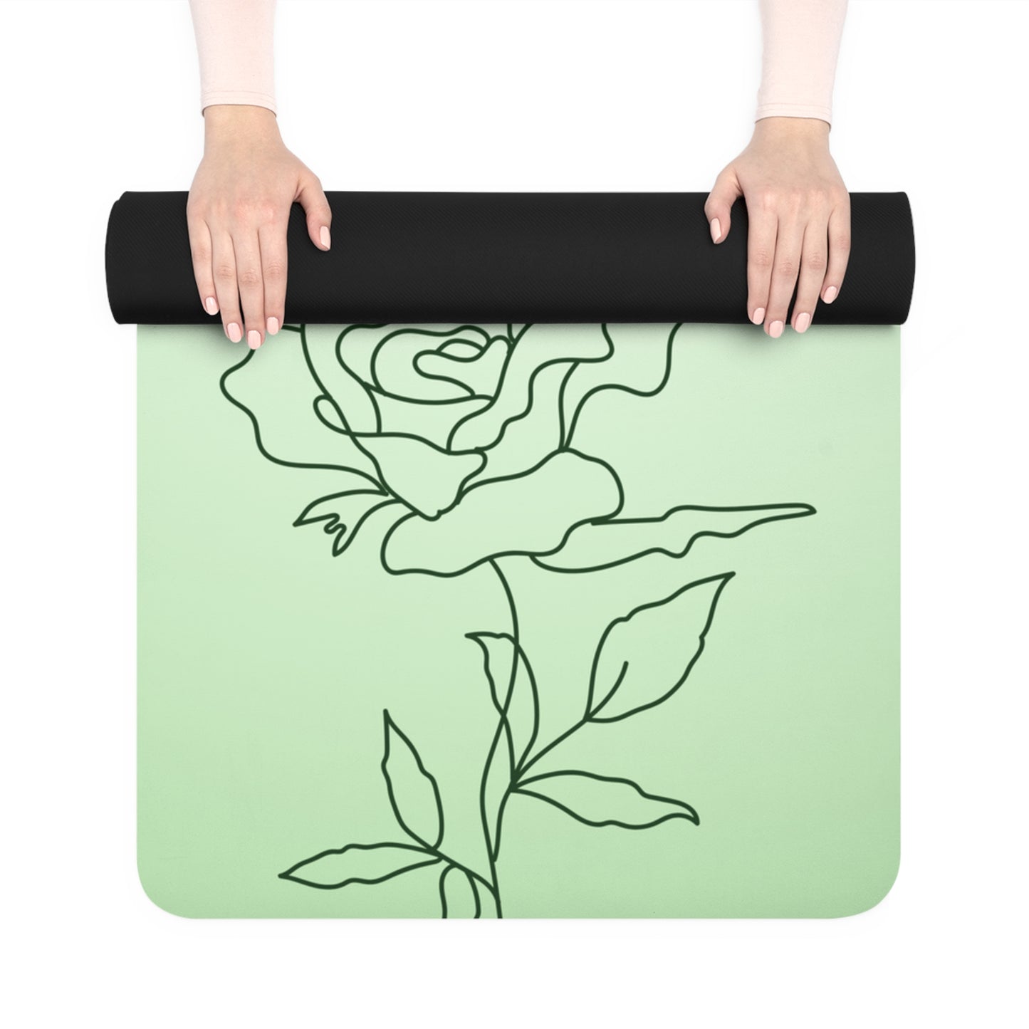 GREEN RUBBER YOGA MAT WITH ROSES