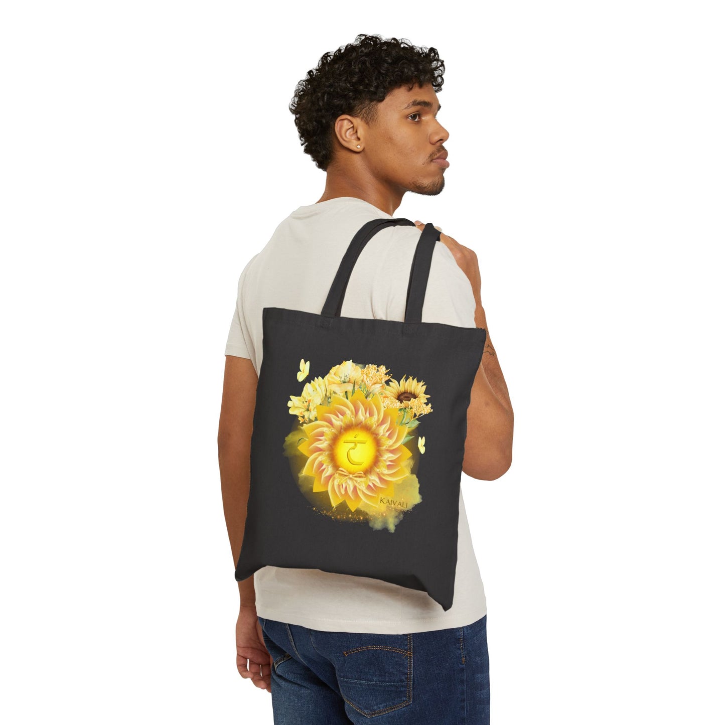 SOLAR PLEAXUS CHAKRA BLACK CANVAS TOTE BAG