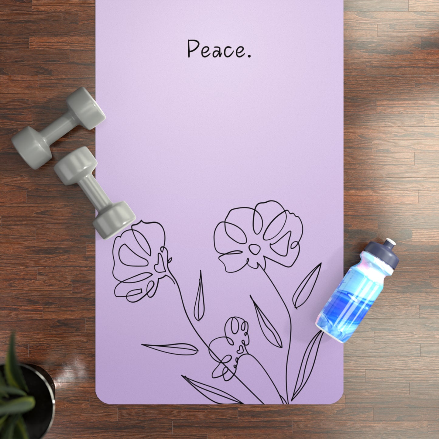 PURPLE FLOWERS & PEACE RUBBER YOGA MAT