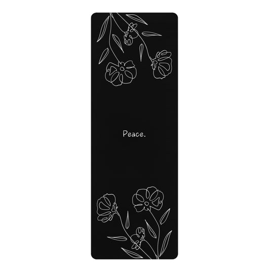 BLACK FLOWERS & PEACE RUBBER YOGA MAT