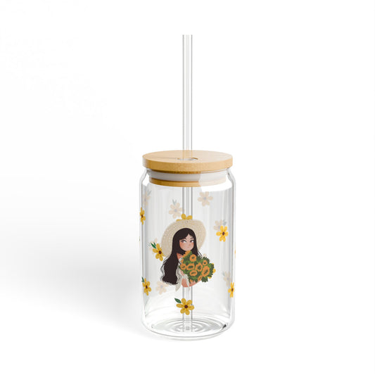 GIRL WITH FLOWERS SIPPER GLASS, 16oz